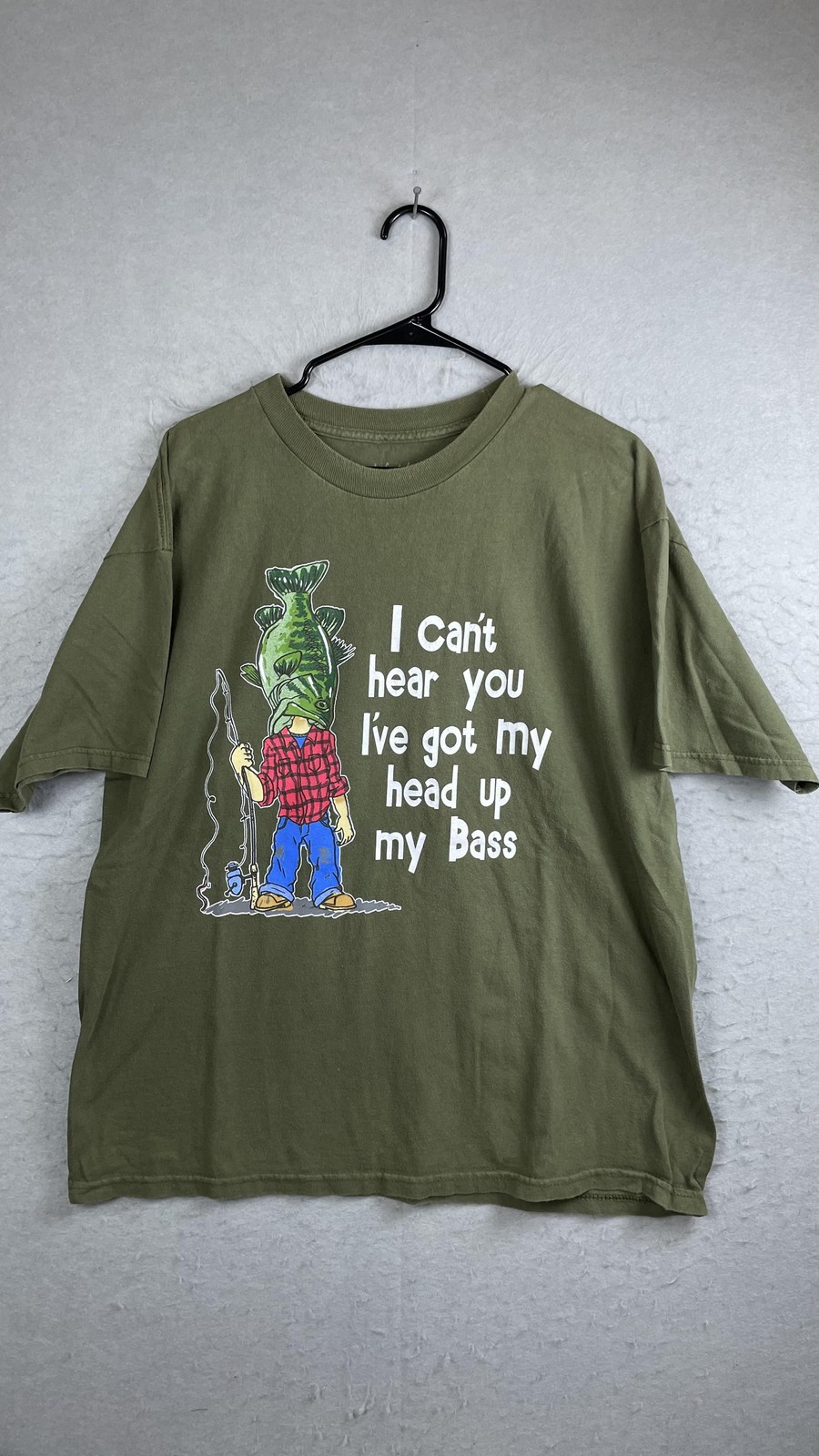 Bass Fishing Shirt Mens XL Green Funny Short Sleeve Graphic Lifestyle Classics gallery