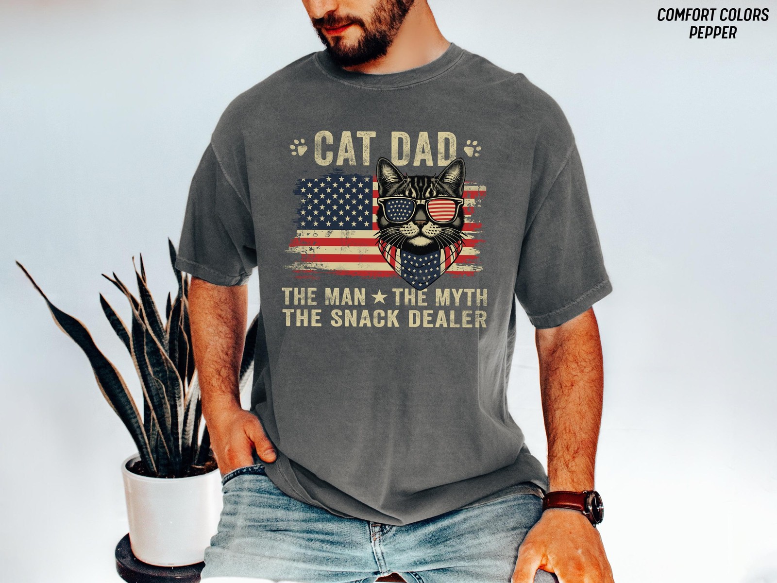 Funny Cat Dad Shirt Snack Dealer Patriotic Fathers Day Gift USA Flag Tee gallery