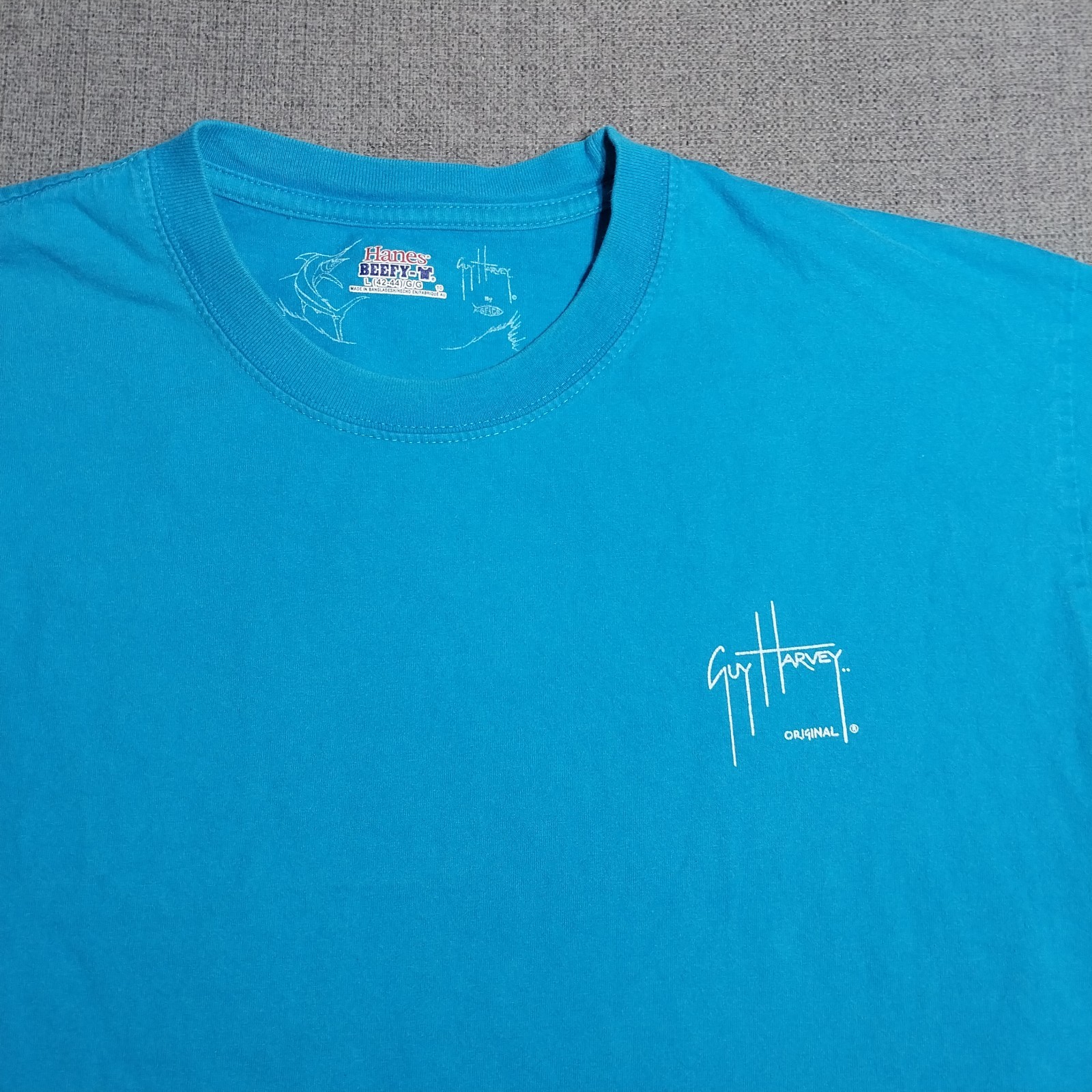 Men's Guy Harvey AFTCO Turquoise Marlin T Shirt Hanes Beefy Large gallery