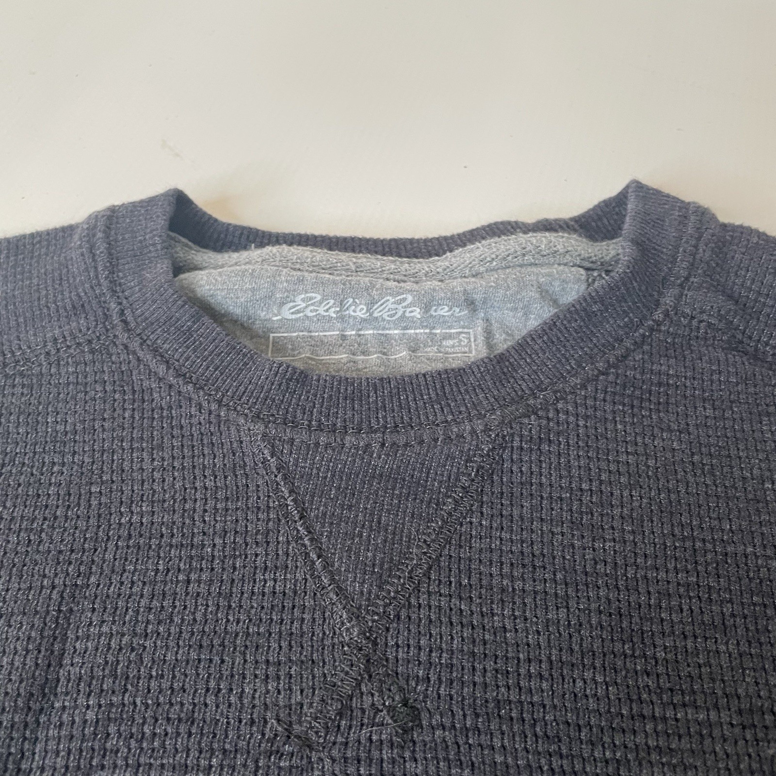 Eddie Bauer Men's Blue Waffle Knit Long Sleeve Crew Neck Logo T-Shirt Size S gallery
