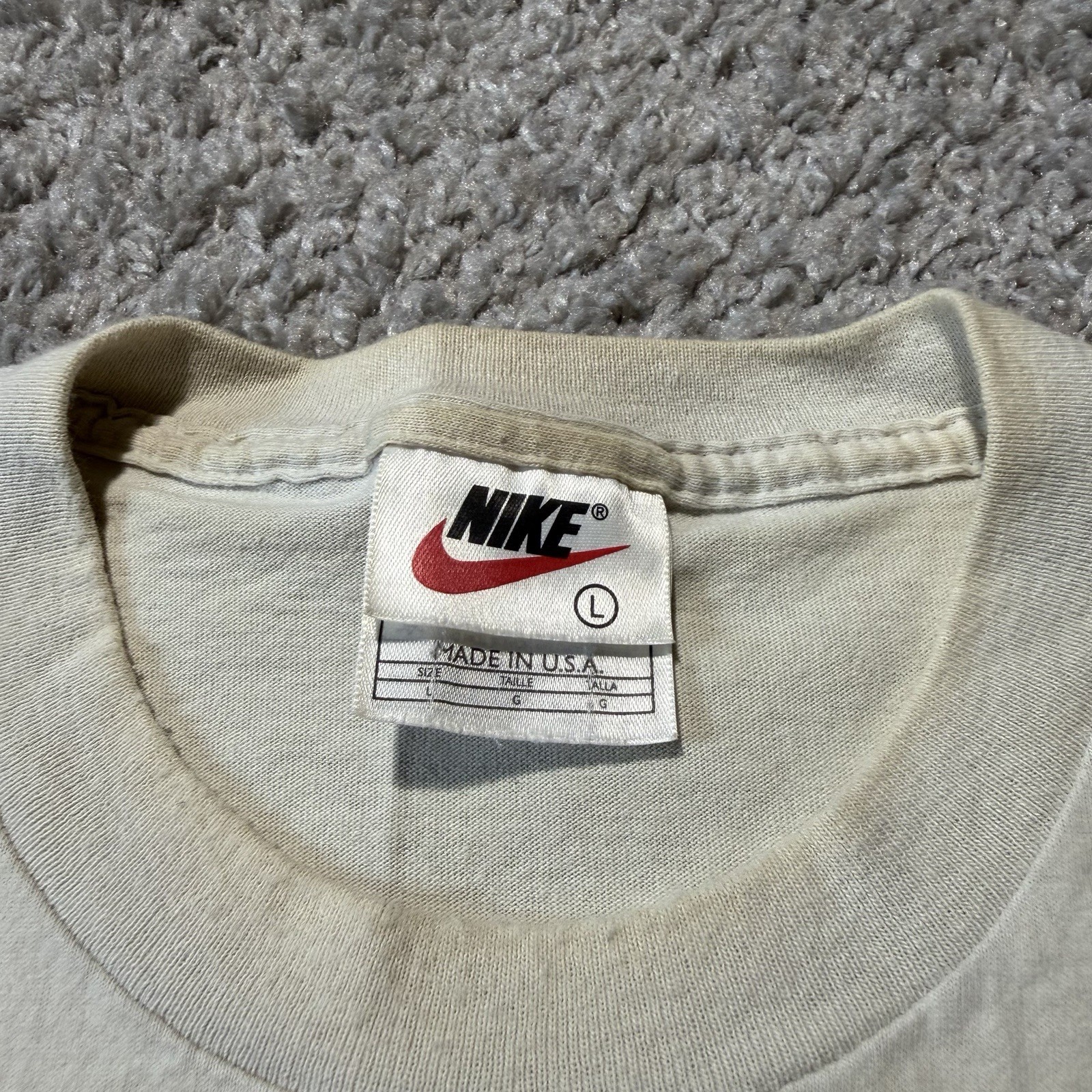 90s Vintage Nike Golf Swoosh Tee Large White Cream Tiger Woods Made USA Cotton gallery