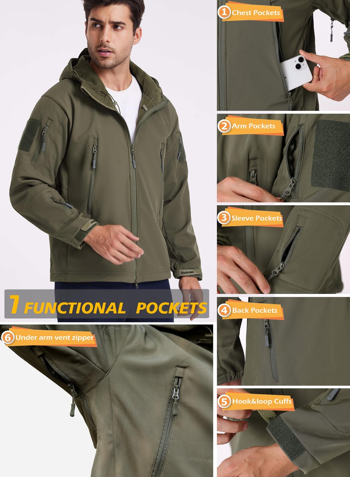 ReFire Gear Men's Tactical Softshell Fleece Hooded Outdoor Jacket gallery