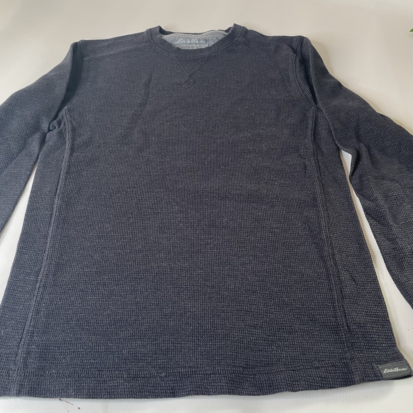 Eddie Bauer Men's Blue Waffle Knit Long Sleeve Crew Neck Logo T-Shirt Size S gallery