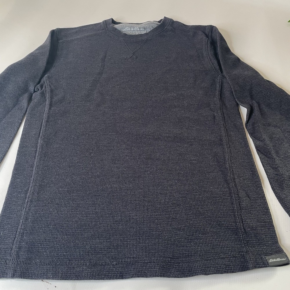 Eddie Bauer Men’s Blue Waffle Knit Long Sleeve Crew Neck Logo T-Shirt Size S