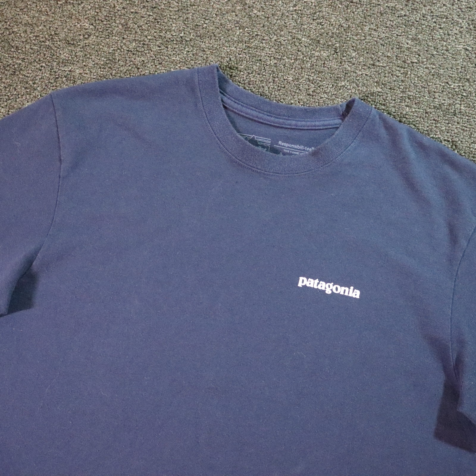 Patagonia Mens Small Blue T Shirt Responsibil-tee Outdoors Retro Hiking Mountain gallery
