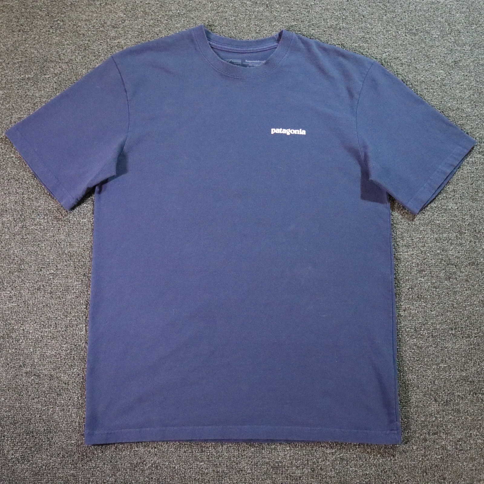 Patagonia Mens Small Blue T Shirt Responsibil-tee Outdoors Retro Hiking Mountain gallery