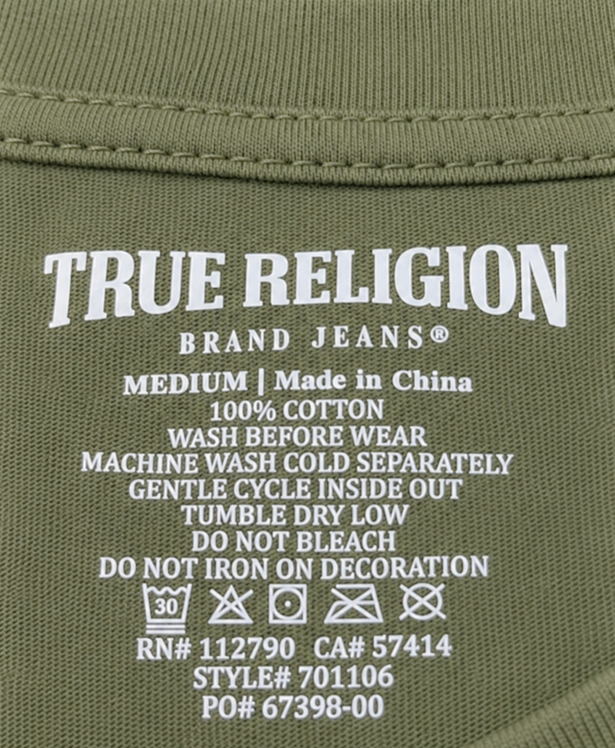 True Religion Mens T Shirt Medium Olive Green Raised Graphic Buddha Logo Tee NWT gallery