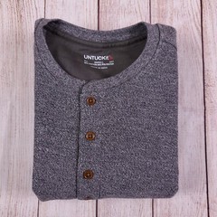 UNTUCKit Shirt Men Small Gray Henley Casual Comfort Cozy Warm 4 Button Urey NEW