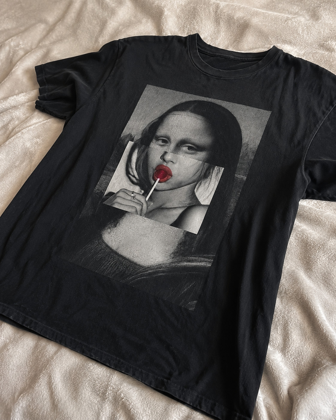 Mona Lisa Pop Art Graphic Tee, Modern Aesthetic Portrait Lollipop Art Shirt gallery