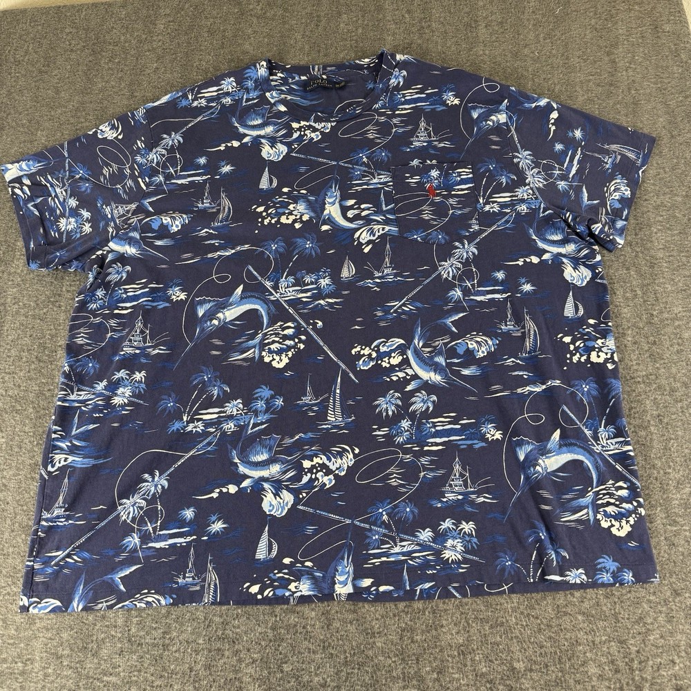 Polo Ralph Lauren Blue Marlin Swordfish Print Pocket T-Shirt Mens 4XB Big & Tall
