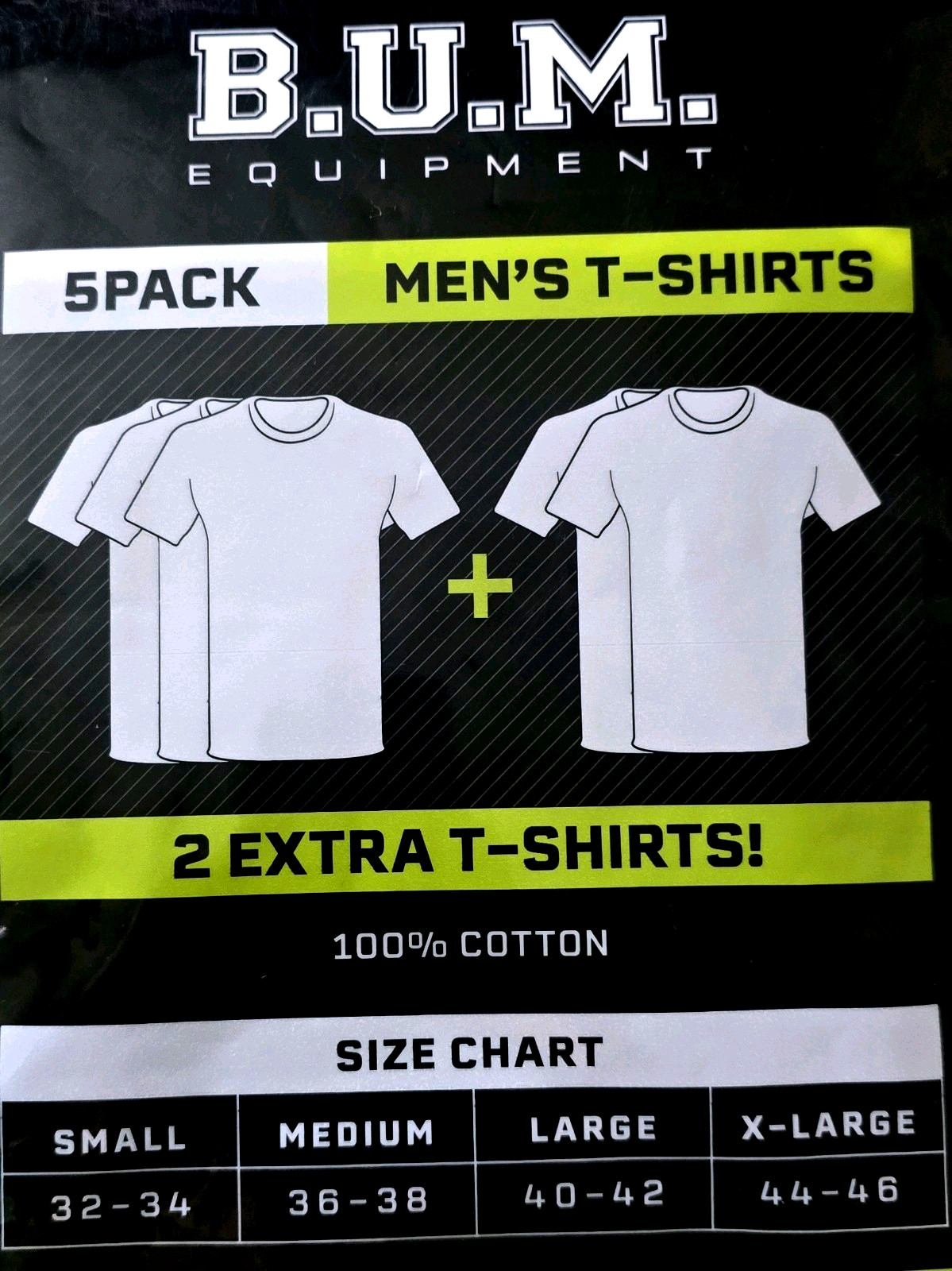 BUM 5x Value Pack Men's T-shirts, Cotton (3 White, 1 Gray, & 1 Black), Large gallery