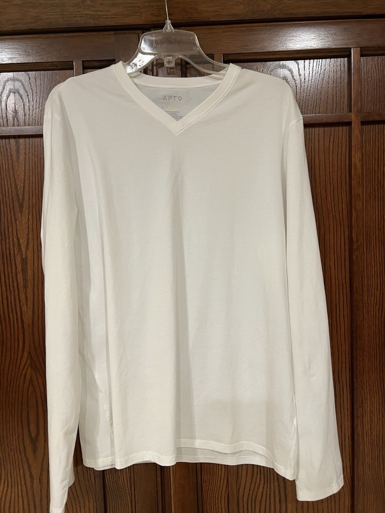 Apt 9 Mens Premier Flex Long Sleeve Henley Shirt White Slub Knit Large EUC