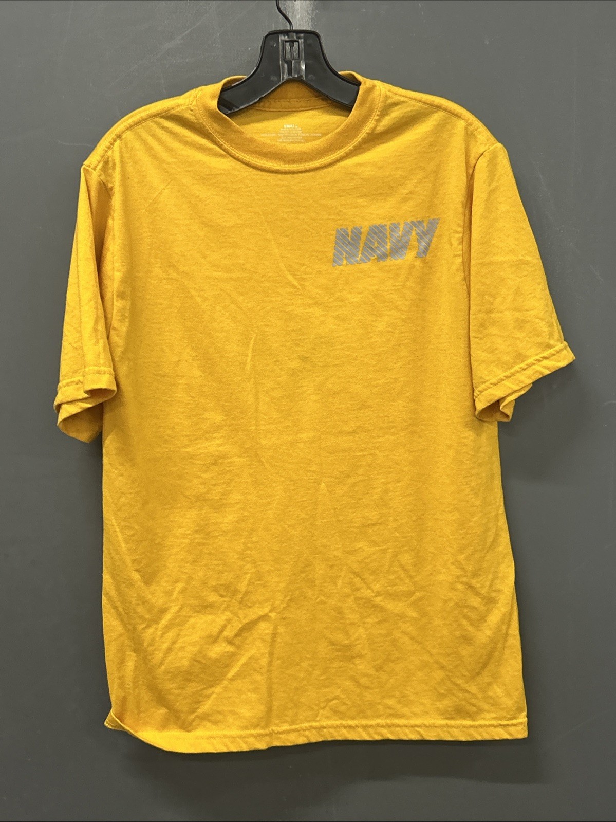 US Navy Men T-Shirt Size Small Mustard Graphic Shiny Lettering Short Sleeve gallery