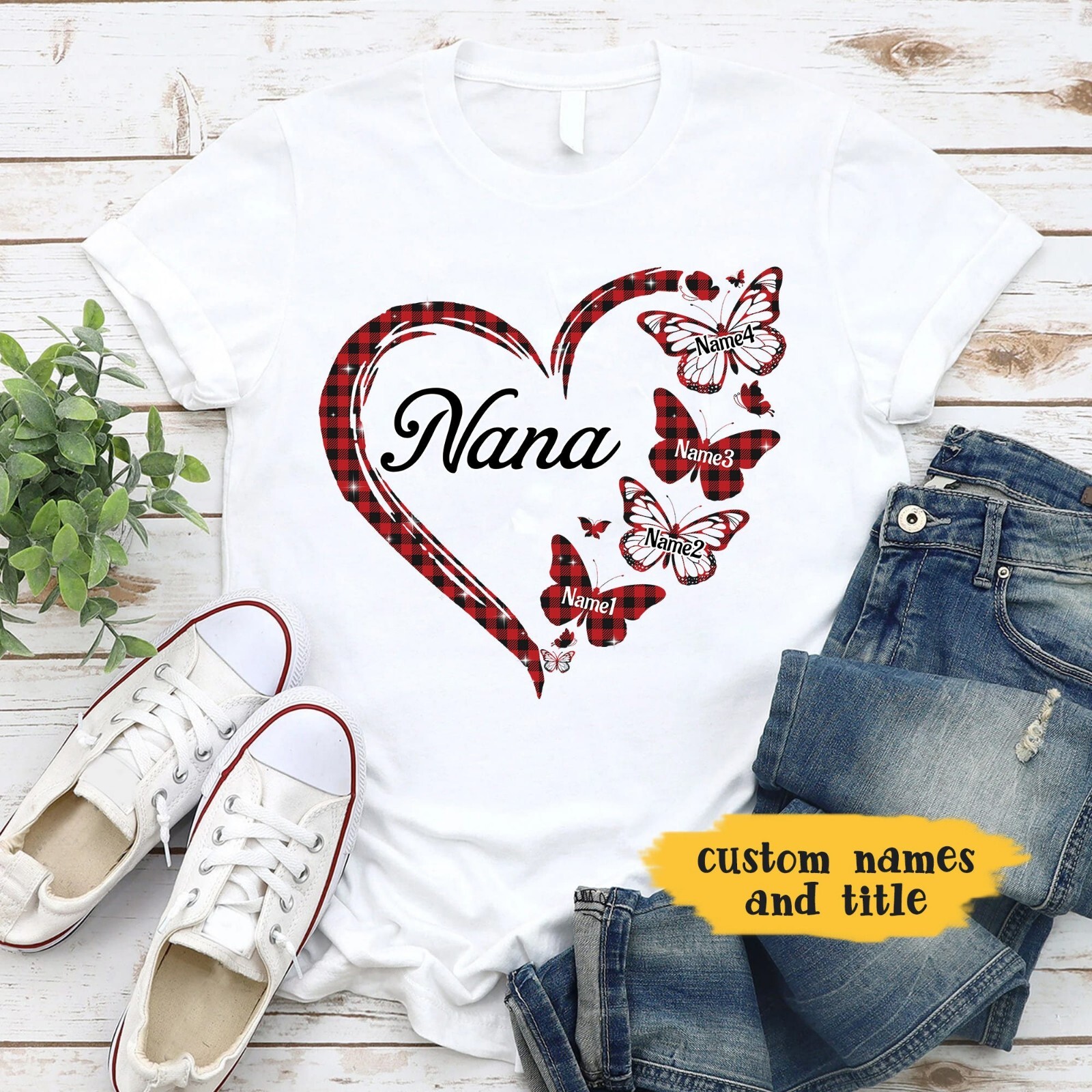 Personalized Grandchildren Grandma Shirt, Heart Plaid pattern shirt, Custom Kids
