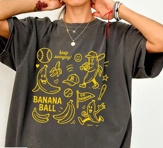 Savannah Bananas Baseball Banana Ball Doodle short sleeve charcoal shirt VK11055