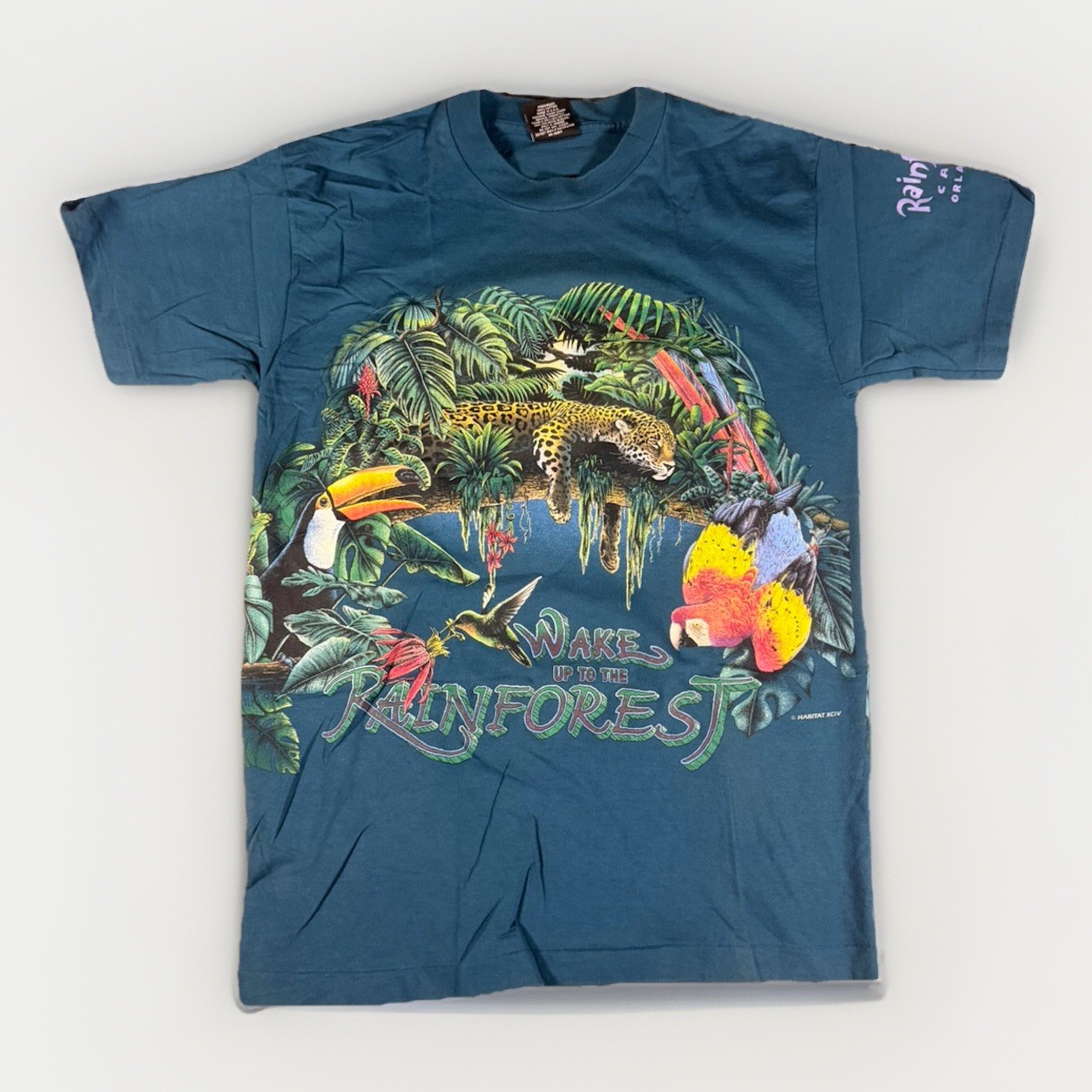 Vintage Rainforest Cafe Graphic T Shirt Size Medium All Over AOP Wake Up gallery