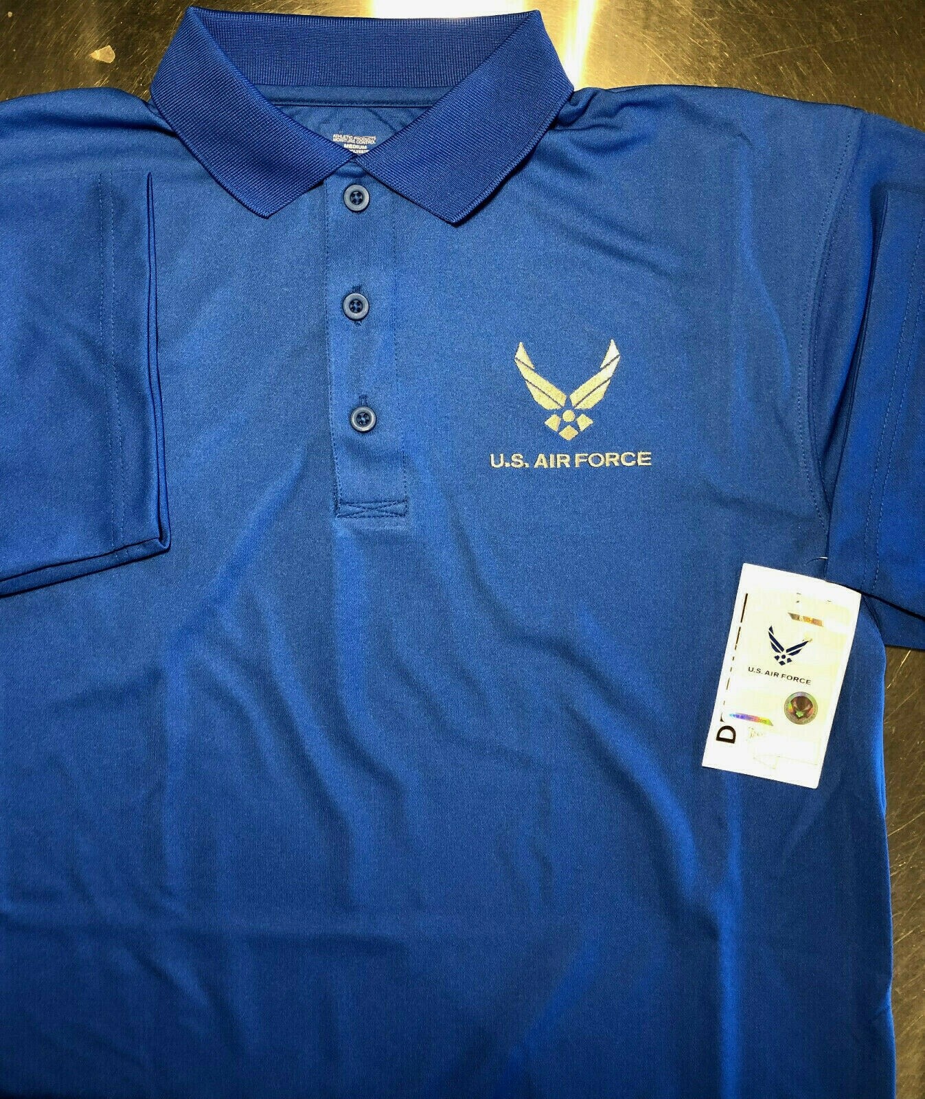 US Air Force Golf Shirt Blue Performance Poly Moisture Wicking Polo USAF AF Blue gallery