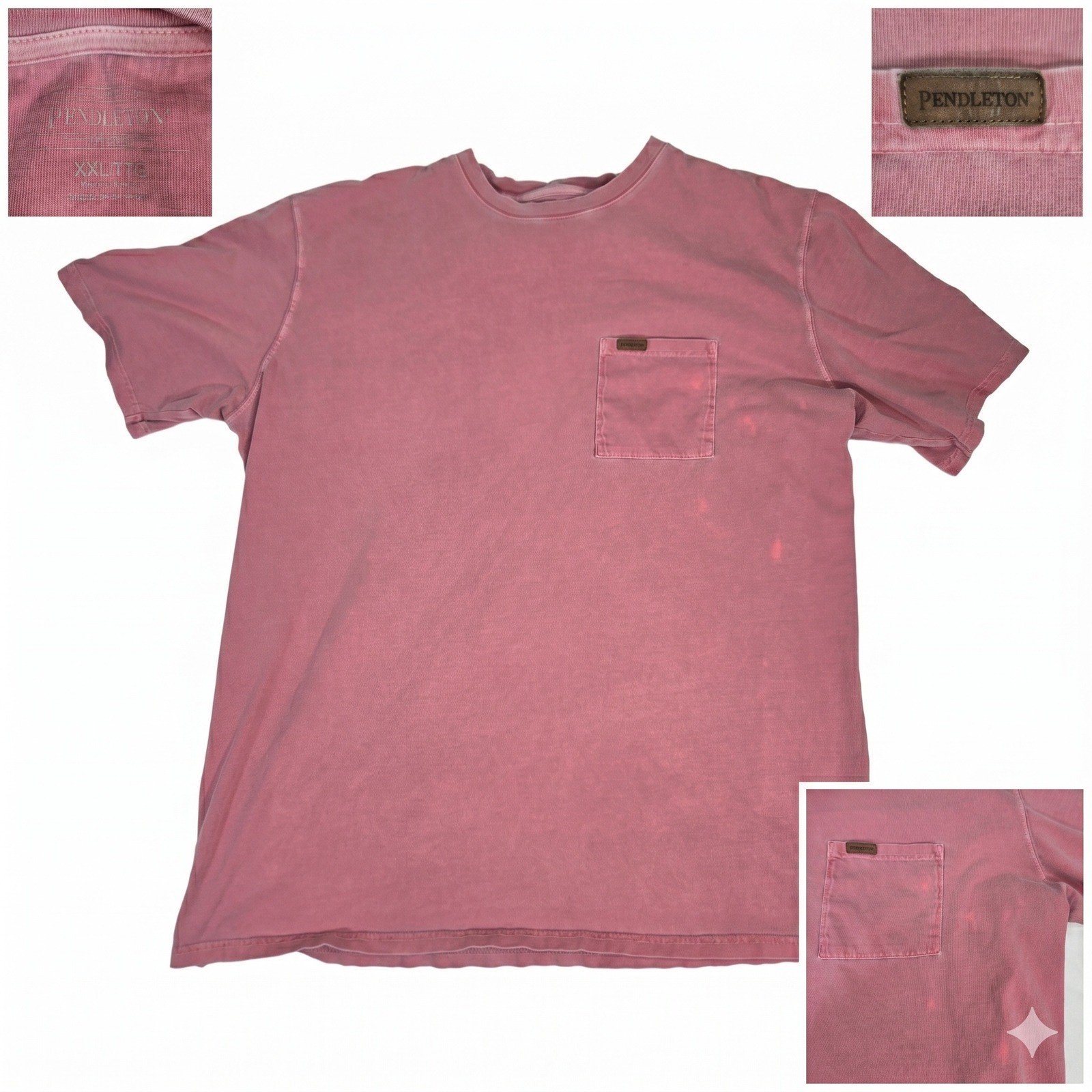 Pendleton T Shirt XXL Mens Pink Cowhide Leather Trim Pocket Short Sleeve Cotton