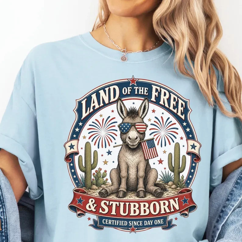 Funny Donkey 4th of July Shirt, Land of the Free & Stubborn Tee gallery
