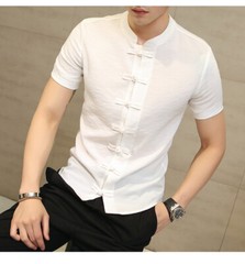 Men Casual Button-Down ShirtS Cotton Linen Martial Art Kung Fu Tai Chi T-shirt