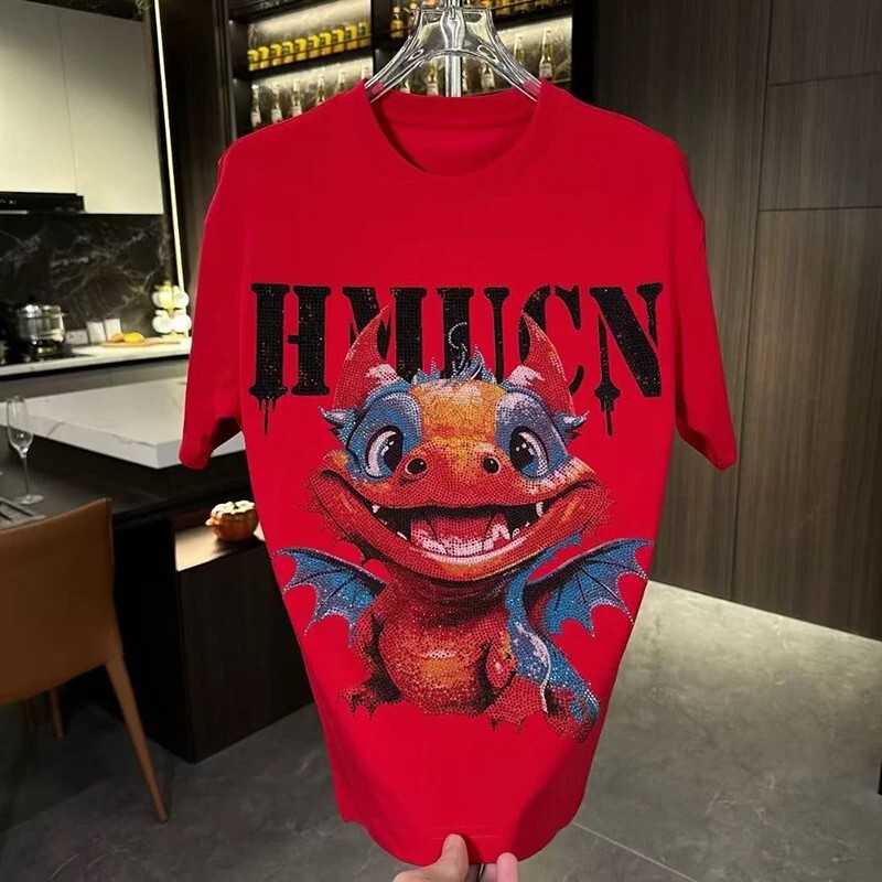New Men Luxury Diamond Dragon Rhinestones Fashion T-Shirt High Quality 4 Colors gallery