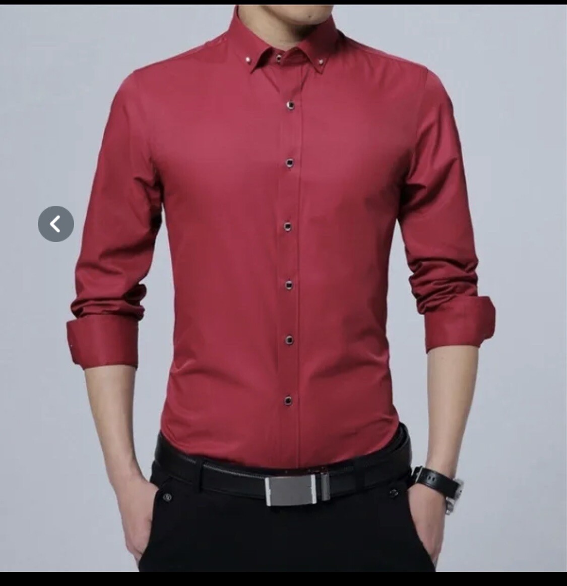 Men's Shirts: Pure Color Red/ Long Sleeve Cotton+ Polyester Shirts. Size: XS gallery