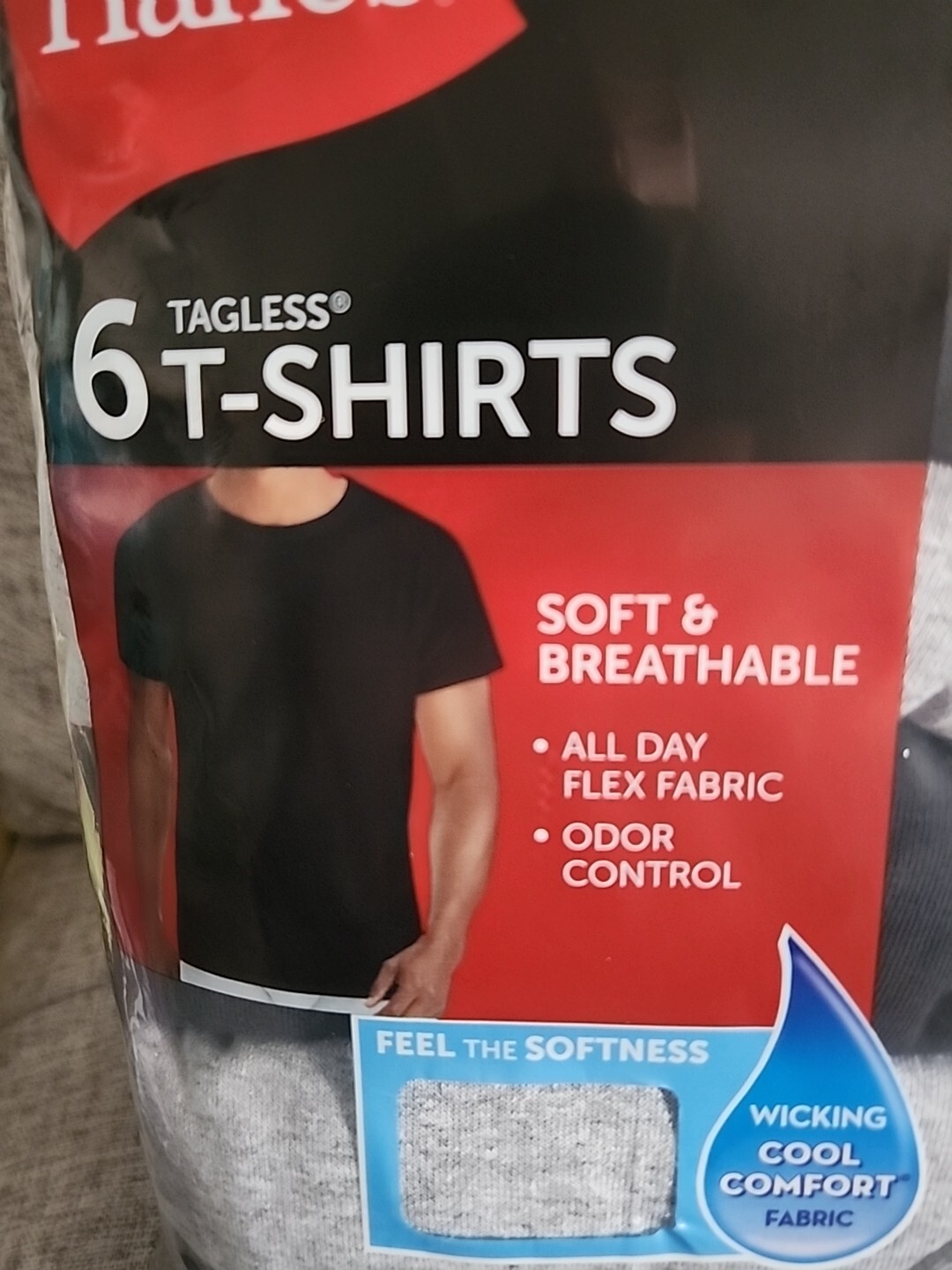 Hanes 6-pack Mens Crew Neck T-Shirt 100% Cotton Crewneck Tees Black/Gray XL gallery