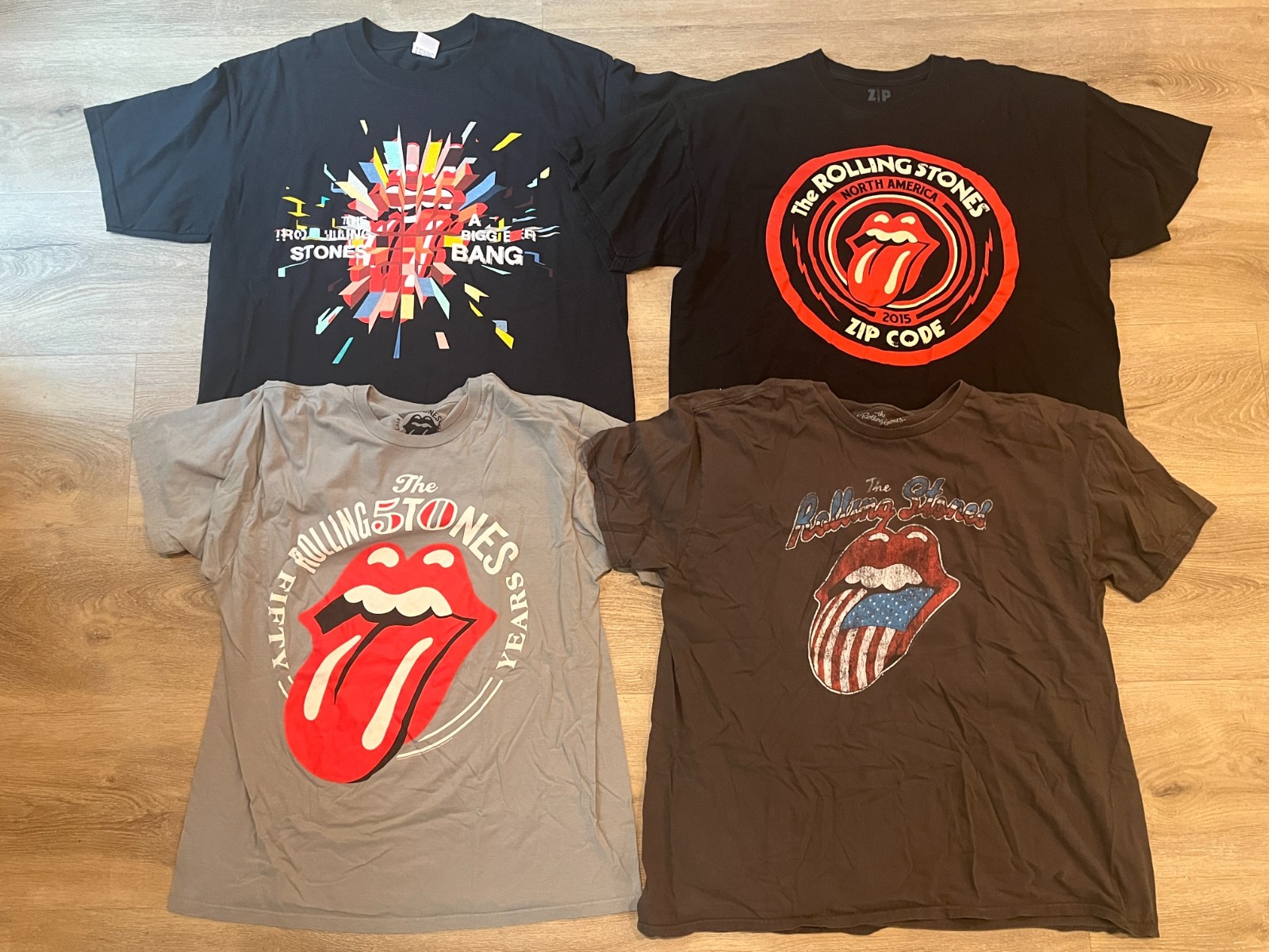 4 Rolling Stones Band Logo T-Shits, Bigger Bang Zip Code Tour MoMA 50 Years USED gallery