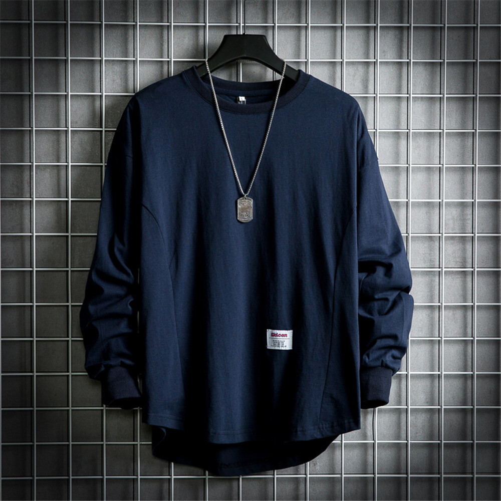 Men's Casual Baggy Long Sleeve Shirt Sports Round Neck Fashion T-Shirt Street gallery