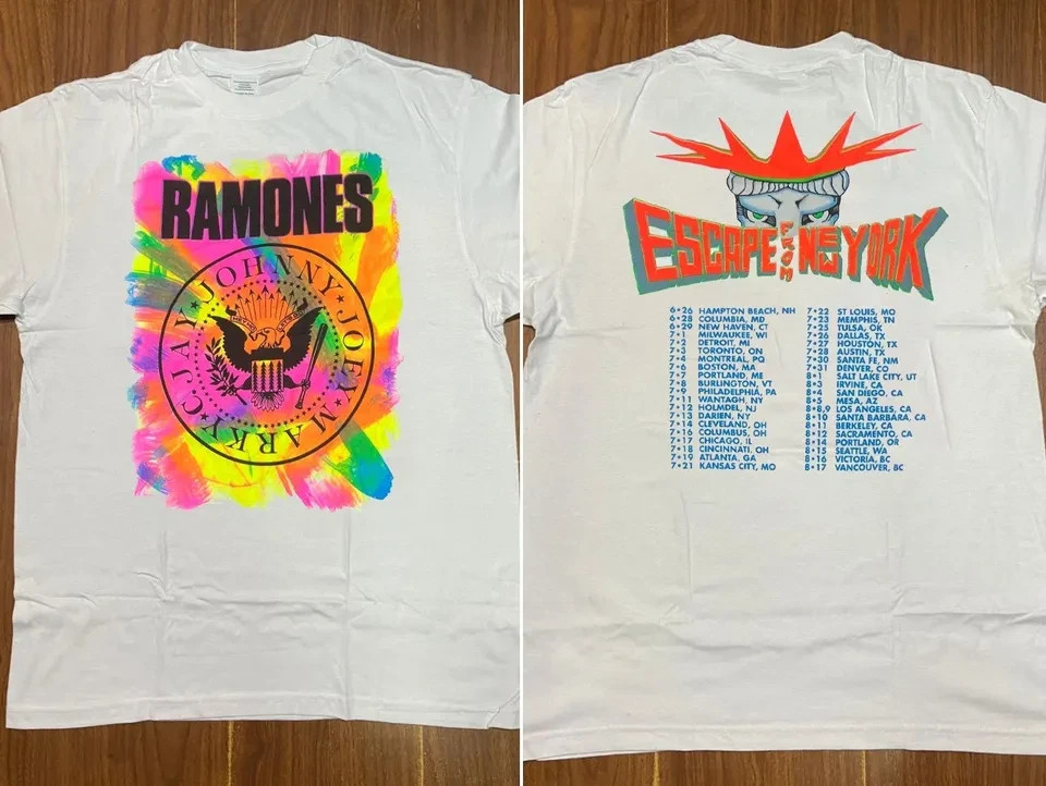 Ramones Escape From New York Tour 1990, 90s Rock Band Double Sided T-Shirt gallery
