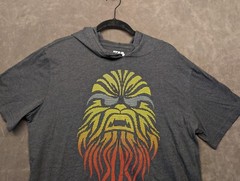 🔥 Chewbacca Star Wars Hippie Trippy Short Sleeve Hooded Shirt Men’s Large Slim