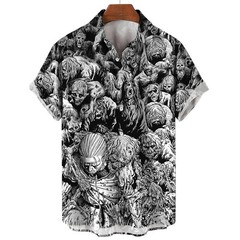 Mens Button Down Shirts Horror Pattern Printed Hawaiian Tops Novelty Ugly Gift