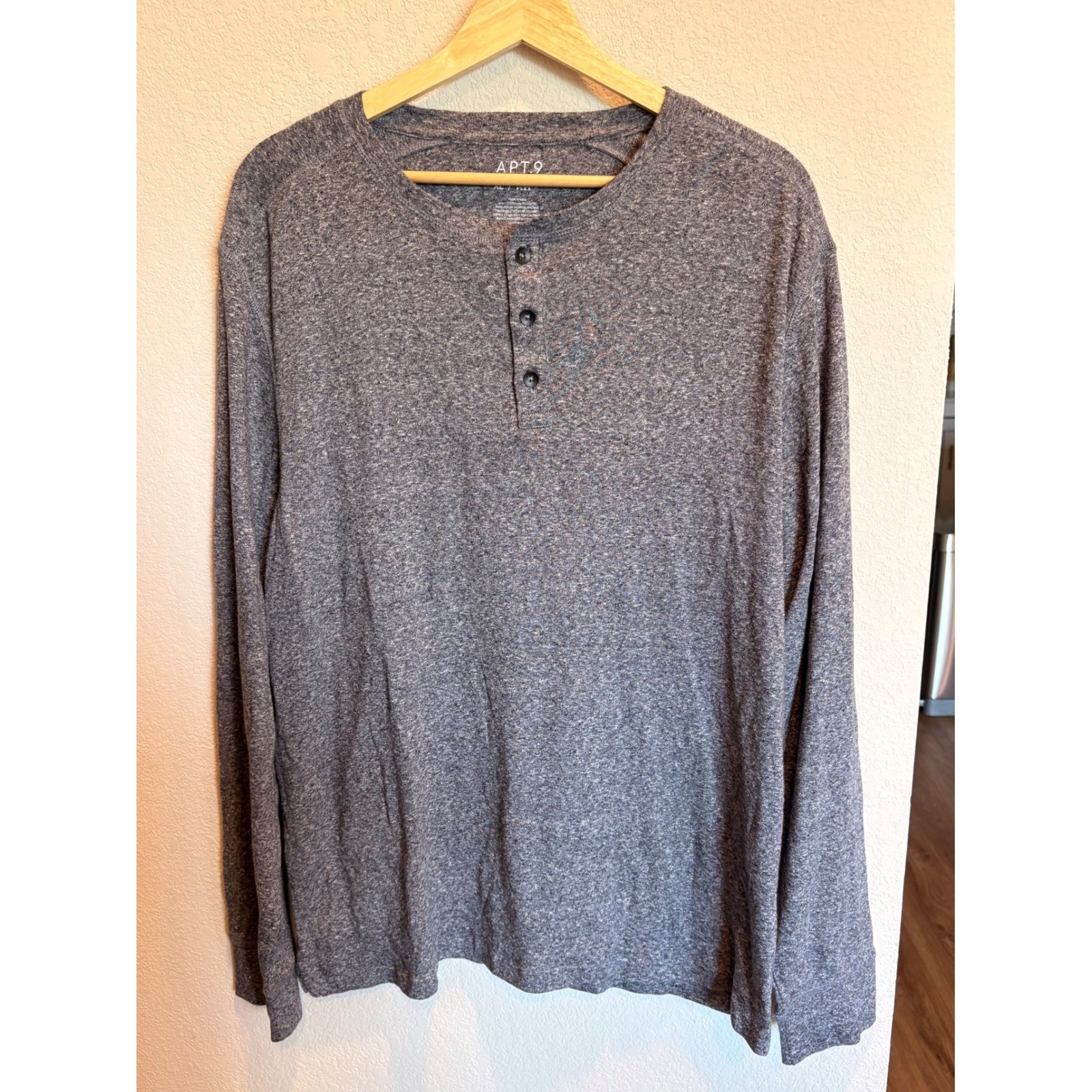 Apt 9 Premier Flex Mens XL Henley Shirt Long Sleeve Gray Heathered Cotton Blend gallery