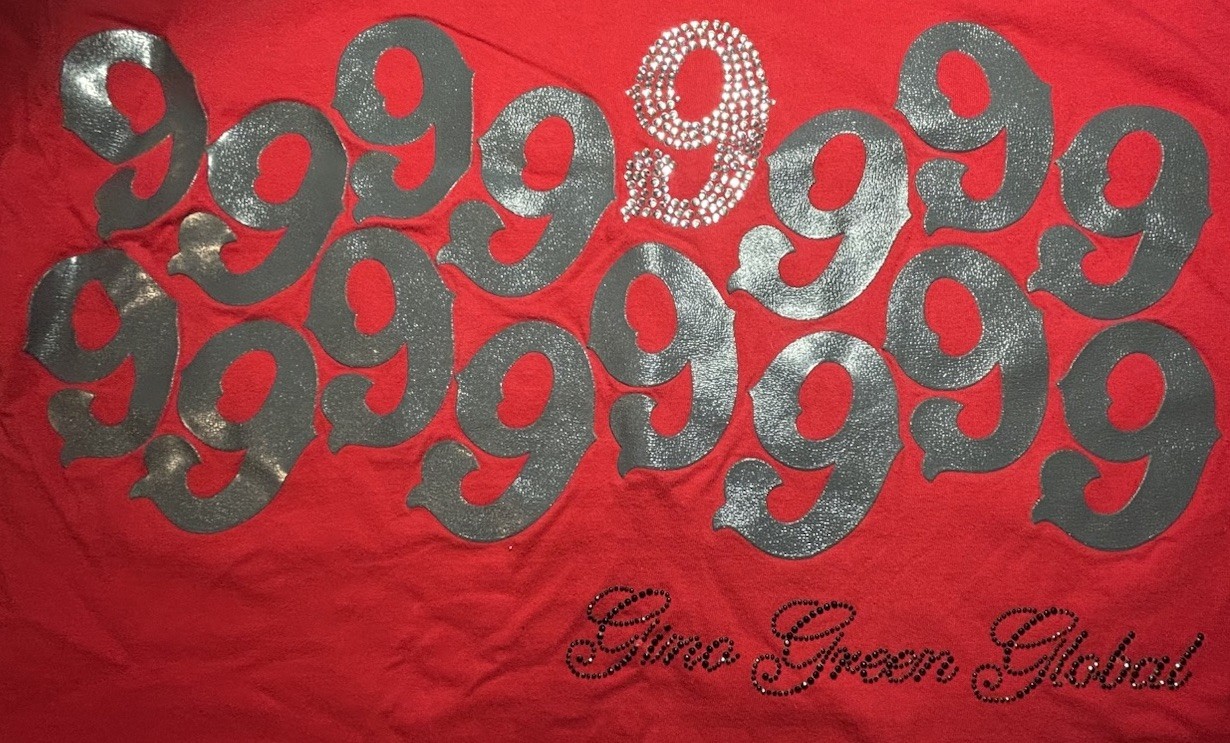 Vintage Y2K 999 Gino Green Global T Shirt Embellished Rhinestone Beaded Mens L gallery