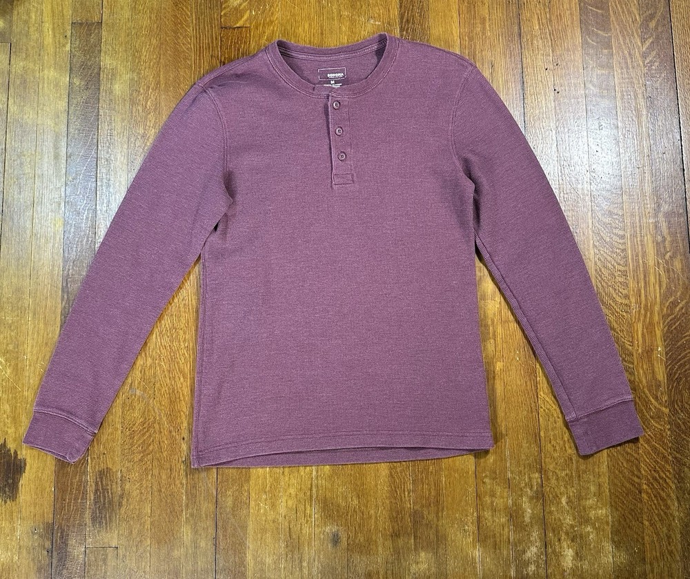 Sonoma Shirt Men’s Size Medium Red long Sleeve Waffle Thermal Henley