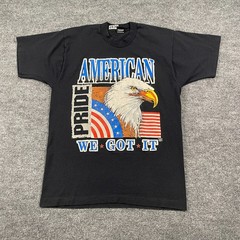 Vintage 80’s American Pride Patriotic USA Eagle Shirt Medium 19×27 Black