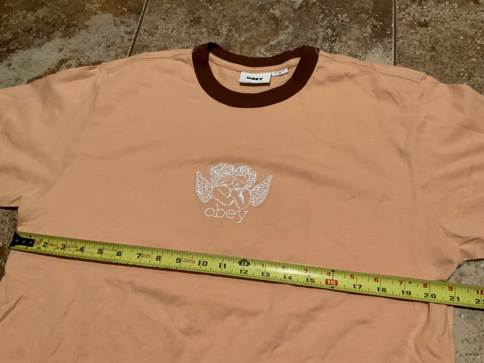 OBEY ANGELS CHERUB EMBROIDERED RINGER TEE SHIRT ( MENS M ) PREOWNED gallery
