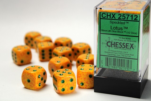 Chessex Speckled LOTUS with Green 12 Dice Set – 6 Sided – 16mm d6 Dice Block