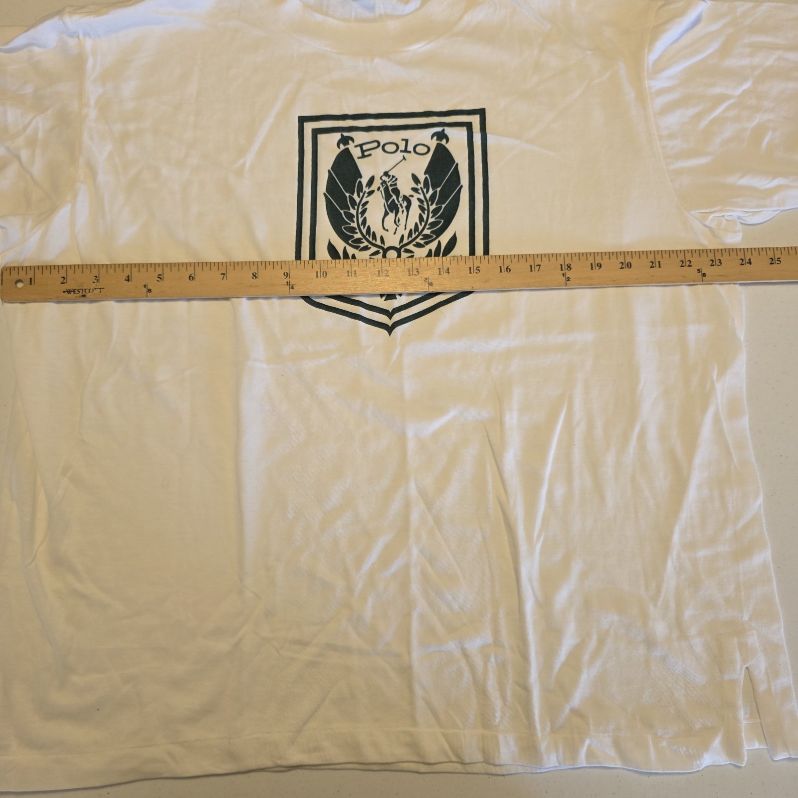 RARE Vintage 80s Polo Ralph Lauren T-Shirt Polo RL Crest Logo OSFA XL Sizing gallery