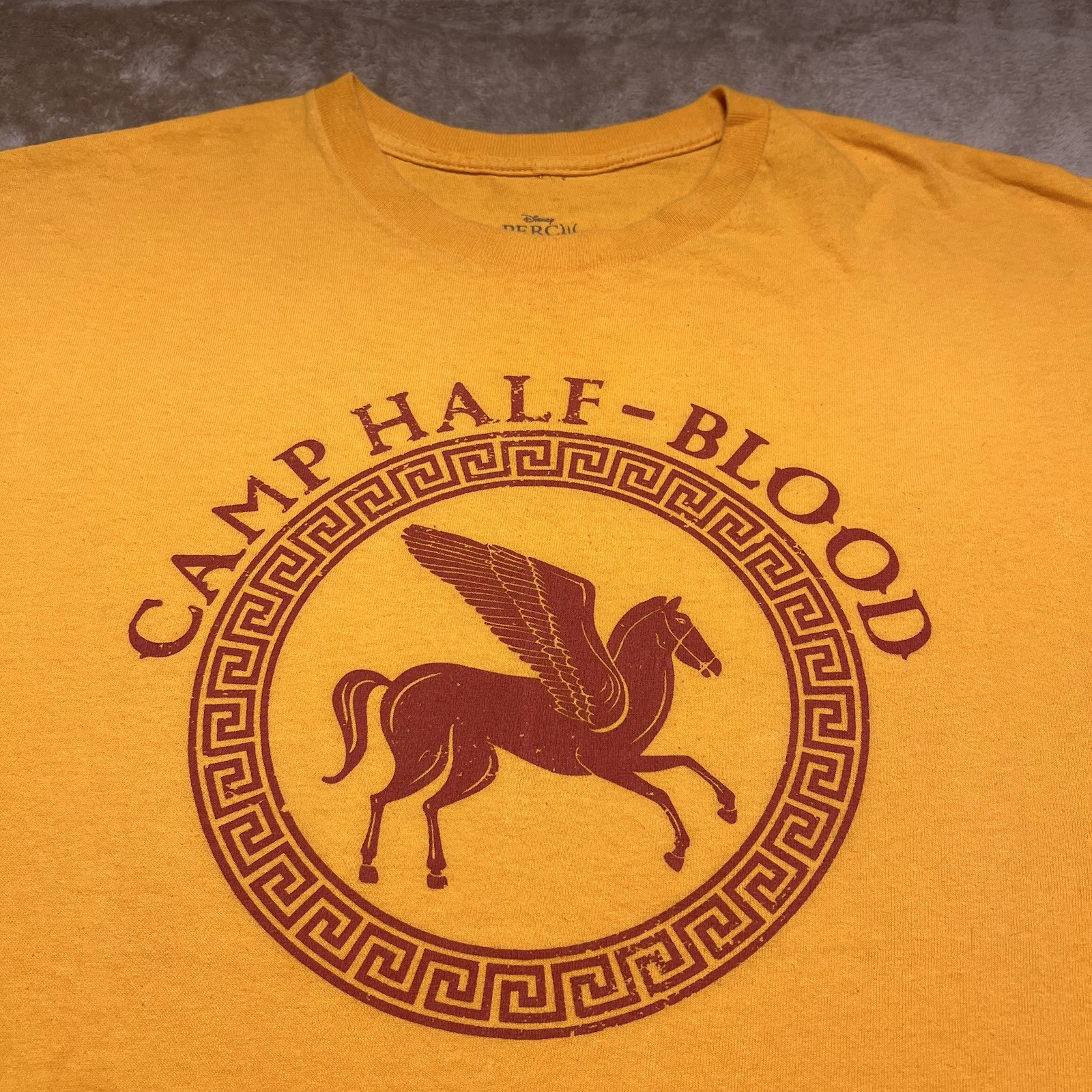 Camp Half Blood Percy Jackson Tee XL Orange Pegasus Crest Shirt gallery