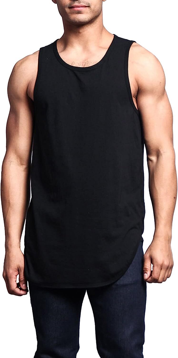 Men Solid Color Curved Hem Long Length Tank Top – Perfect for Summer Casual Wear