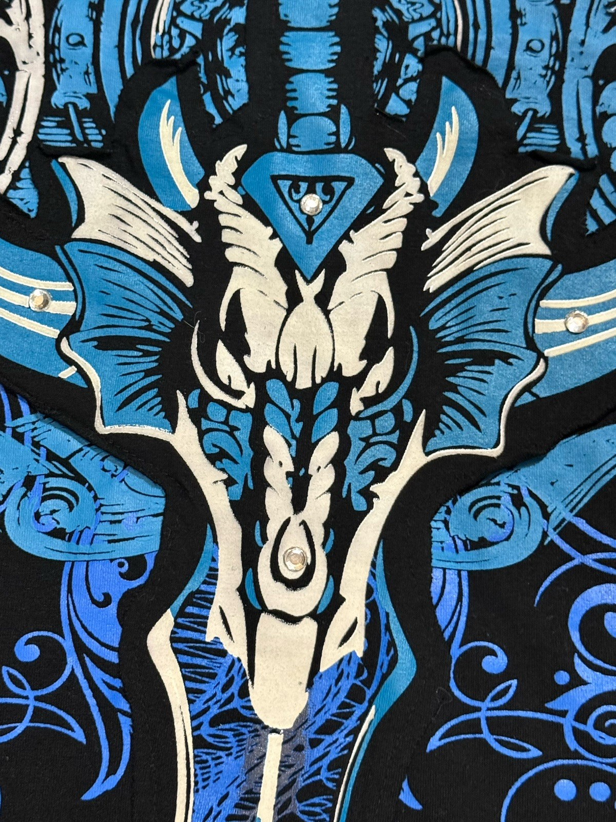 Vintage Y2K Raw Blue Grunge AOP Dragon Sword Gothic Goth Cyber Emo Punk Shirt gallery