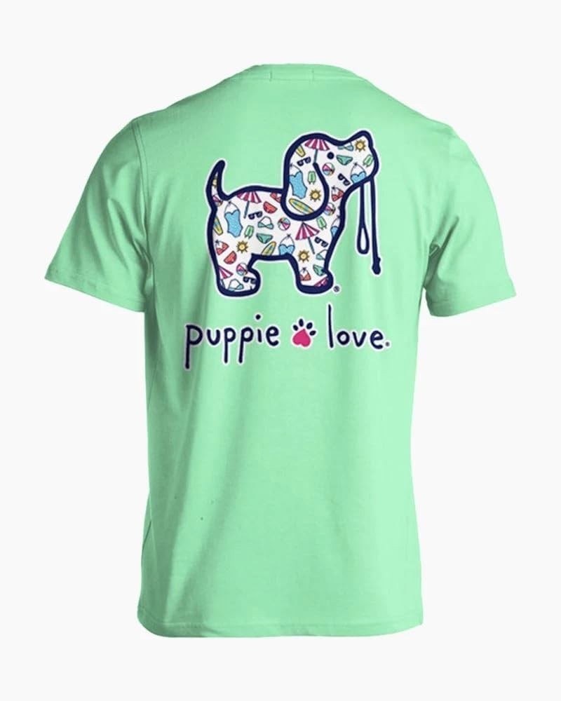 Puppie Love Pool Day T-Shirt, Mint Green, Summer Beach Print Design, XX-Large gallery