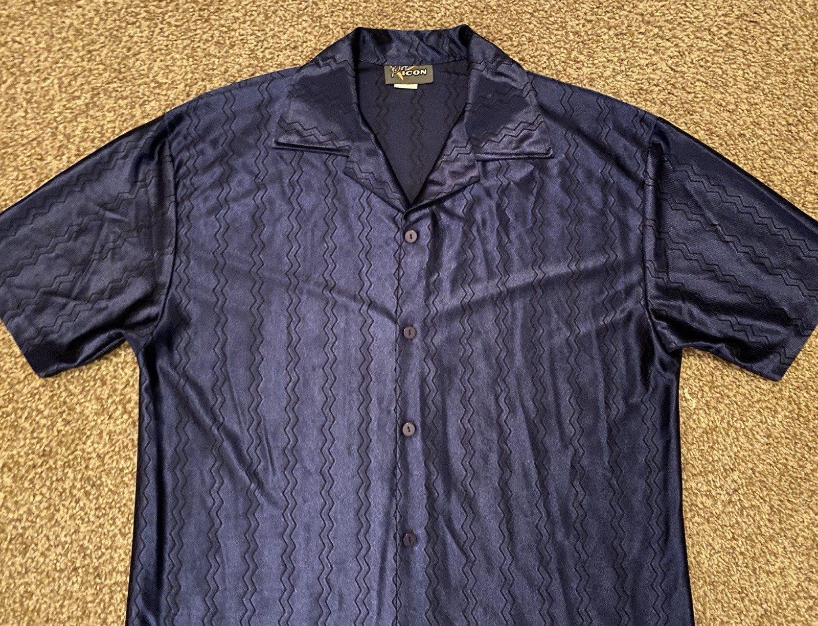 Vintage Pop Icon Shirt Mens L Blue Button Up Cyber Goth Rave Y2K Made in USA gallery
