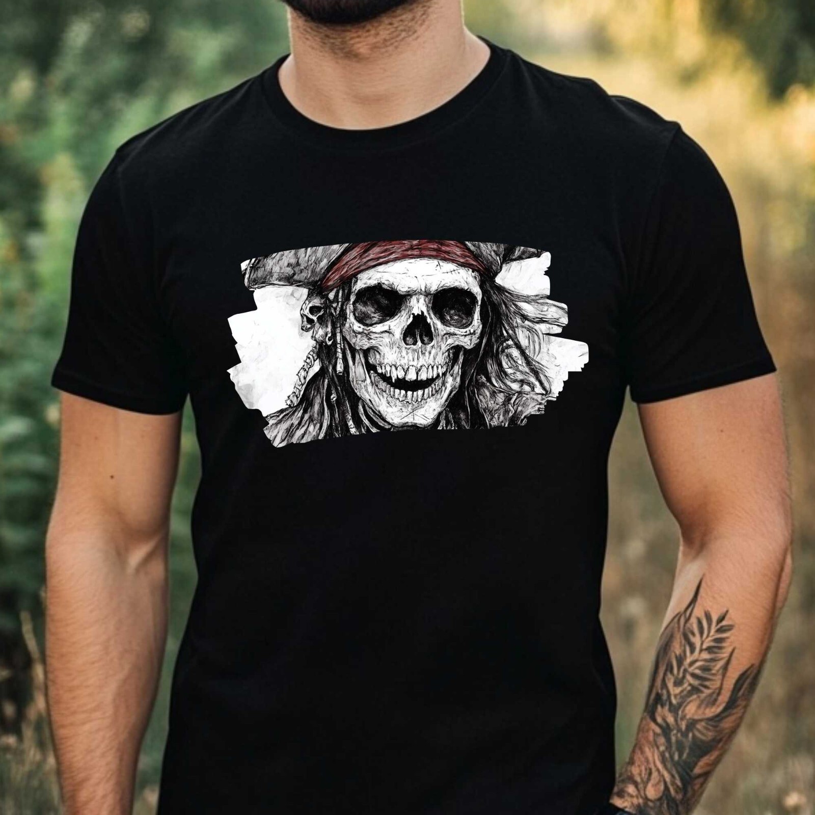 Mens Pirate Skeleton Print Cotton T-Shirt Size XS to 5XL