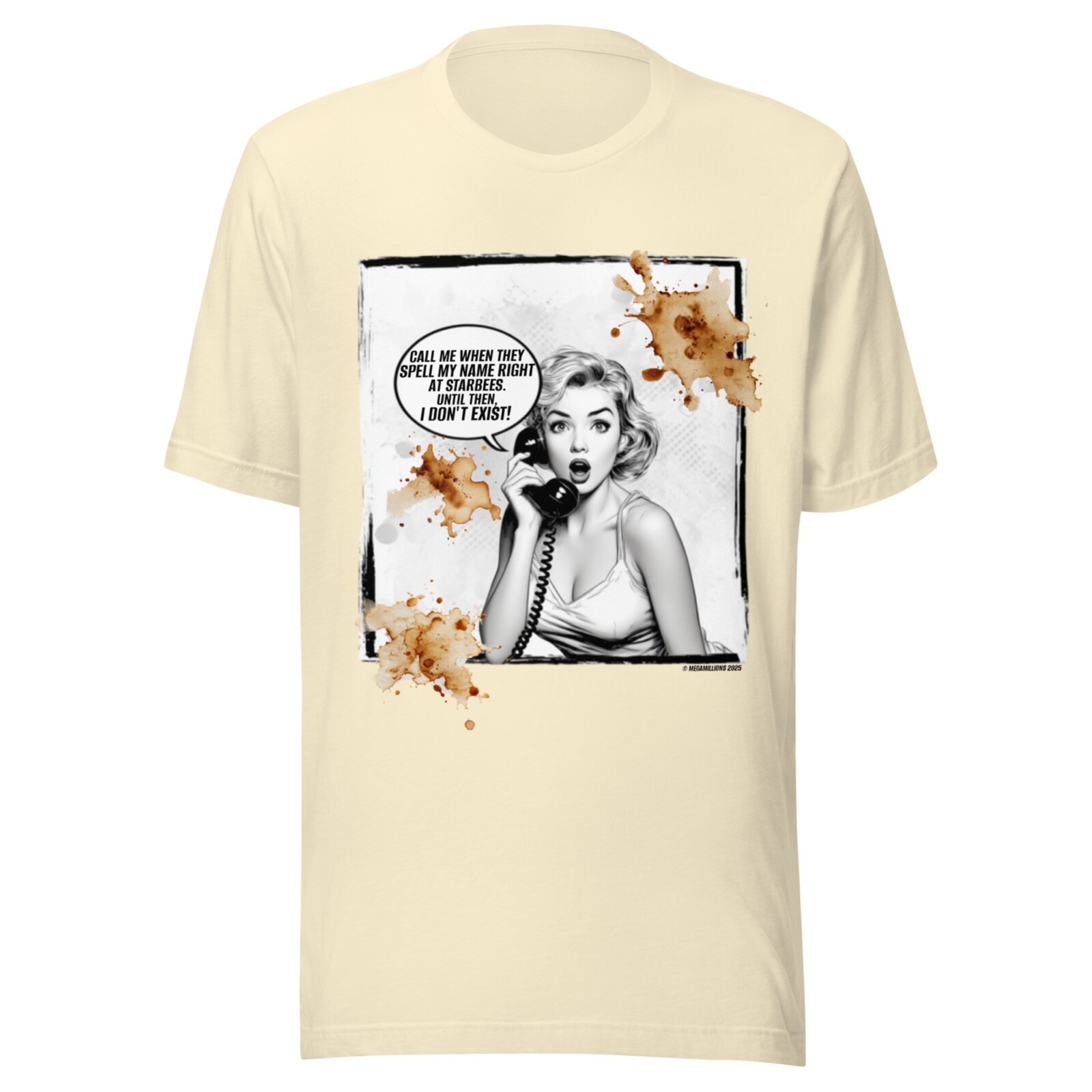 vintage COFFEE SHIRT – FUNNY – POP ART WOMAN – ALL SIZES- NATURAL