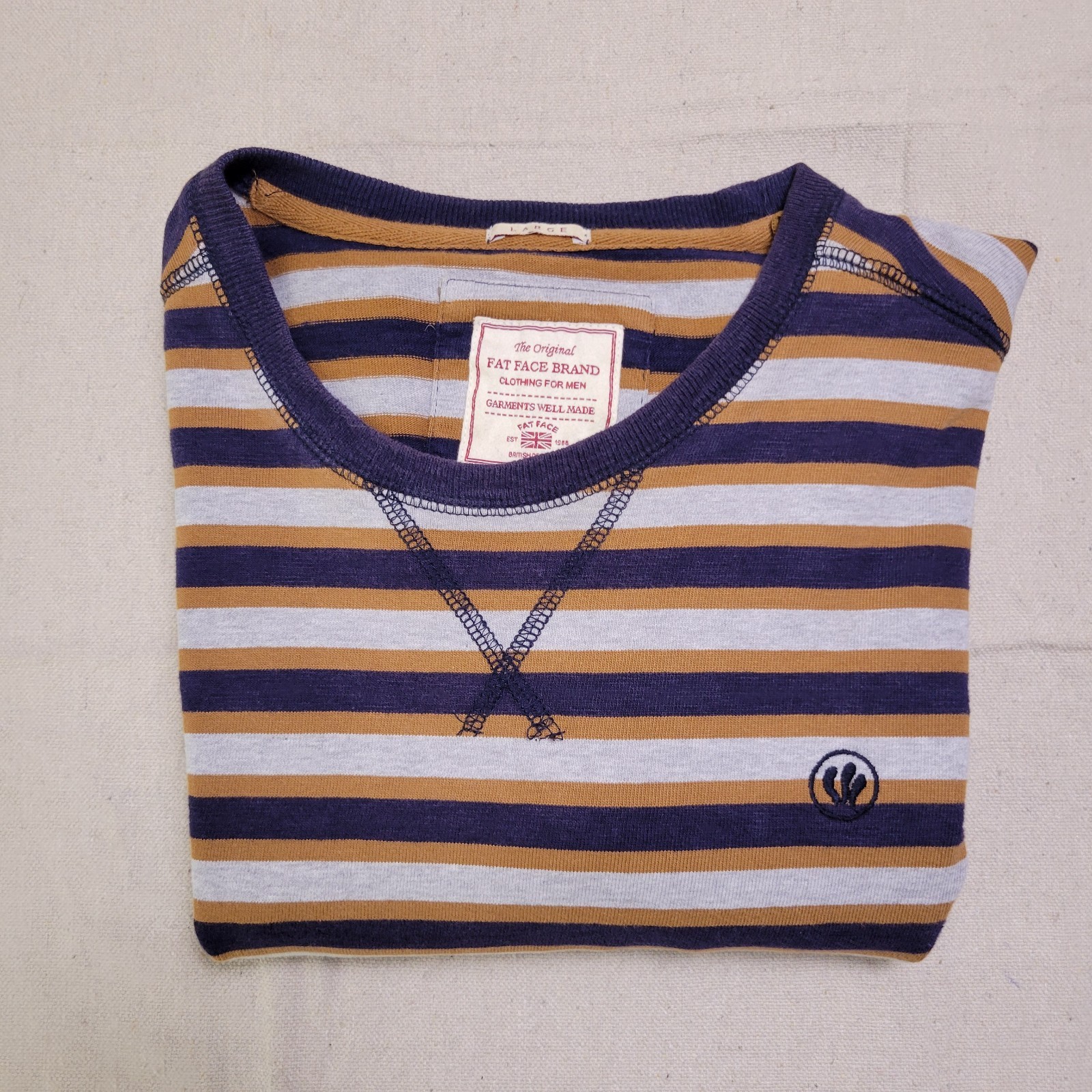 Fat Face Brand Shirt Men's Size L Multi Stripped Cotton Long Sleeve Crewneck Tee gallery