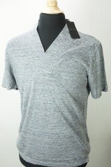 Giorgio Armani Black Label Blue Gray Striped 100% Linen T Shirt Sz 48 NEW