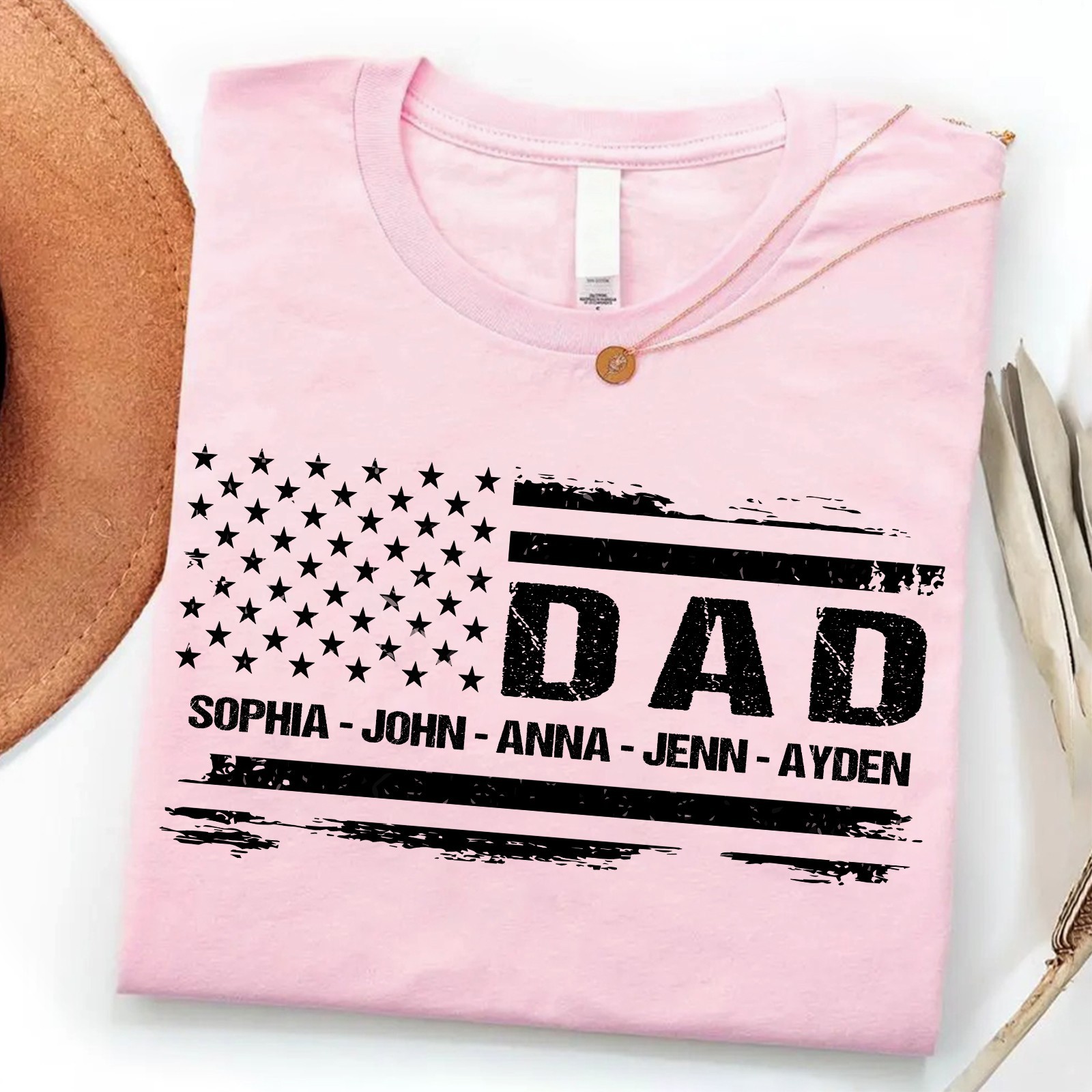 Personalized Dad Shirt 4th of July Gift Custom Kids Name Patriotic USA Flag Tee gallery