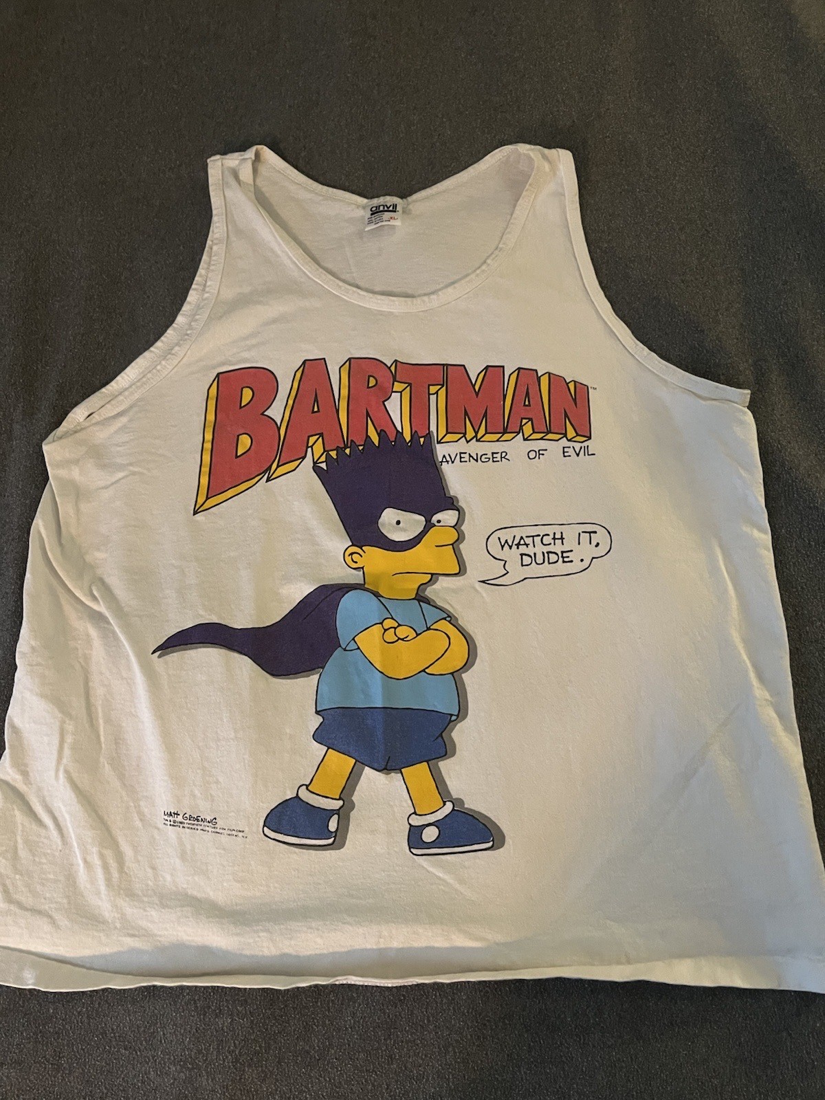 Vintage Simpson’s Tank Top Men’s Size XL White Bartman 80s 1989 VTG Bart Simpson